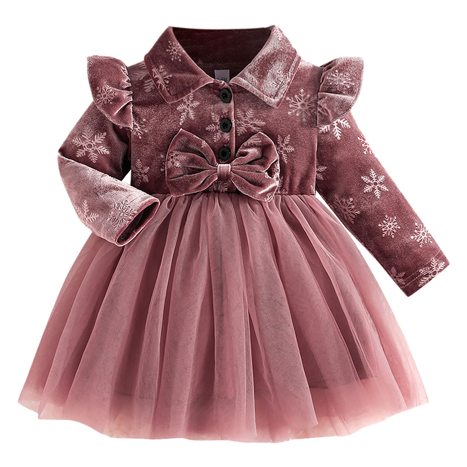 Infant Baby Girls Dresses Fall Children Long Sleeve Christmas Bowknot Prints Clothes Cute Princess Dress for Girls Size 6-9 Months